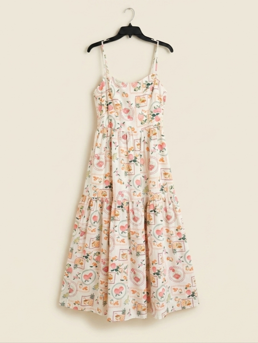 NWOT Linen Blend Fruit Print Tiered Midi Dress with Pockets L - Picture 4 of 13